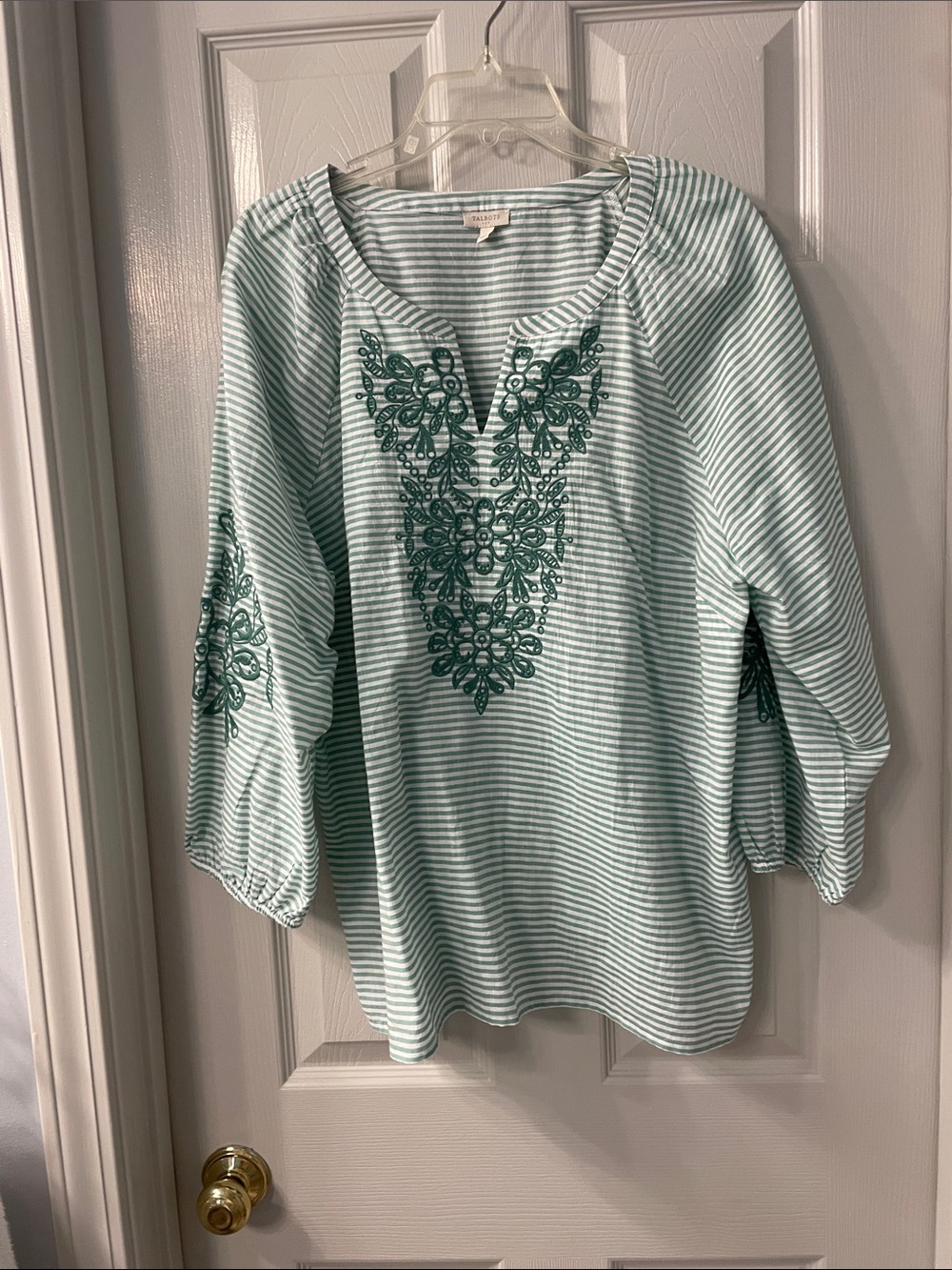 Talbots Mint Green Striped Embroidered Tunic